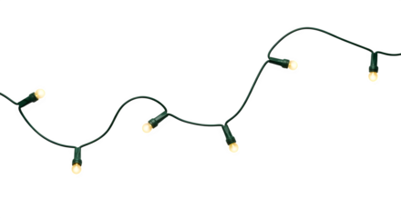 String of christmas lights with white bulbs isolated on transparent background