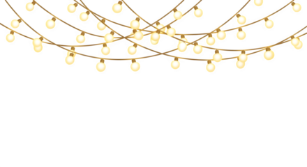 String of warm white fairy lights isolated on transparent background