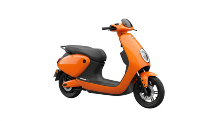 Bright orange electric scooter isolated on transparent background for design