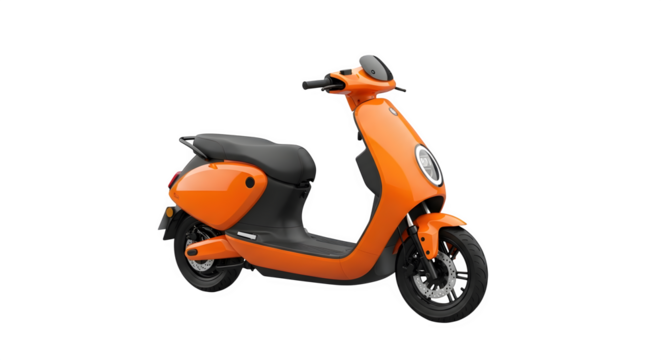 Bright orange electric scooter isolated on transparent background for design