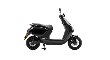 Black electric scooter side view isolated on transparent background