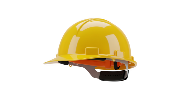 Yellow hard hat for construction work isolated on transparent background