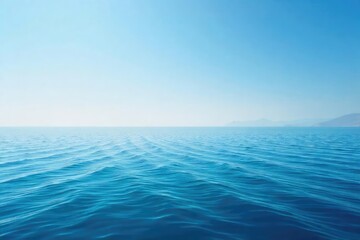Vast, tranquil ocean scene; endless blue water meets the hazy horizon line Perfect for travel, nature, and serenity themes Sunrise or sunset could enhance the image , ocean, distance, aquatic