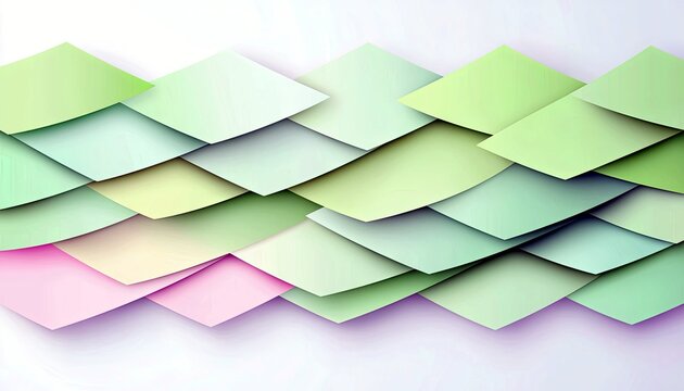 A pattern of overlapping diamond shapes in soft pastel shades of green and pink, arranged in a wave-like formation.
