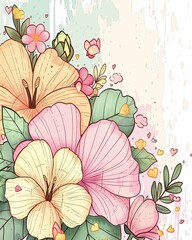 serene landscape aesthetic - Colorful Floral Watercolor Illustration with Abstract Background - creative home design illustration