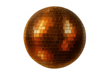 Golden vintage disco ball reflecting light for party celebration and festive events on transparent background