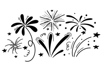 Naklejka premium Hand-drawn doodle of fireworks in black-white isolated for celebrating, festival and new years design.