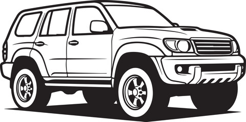 Off-Road SUV Illustration in Black and White
4x4 Truck Vector Art with Big Tires
Rugged Off-Road Vehicle Graphic Design