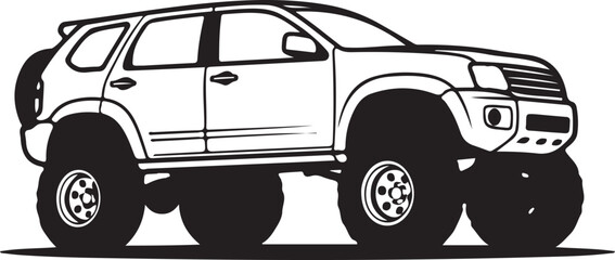 Off-Road SUV Illustration in Black and White
4x4 Truck Vector Art with Big Tires
Rugged Off-Road Vehicle Graphic Design