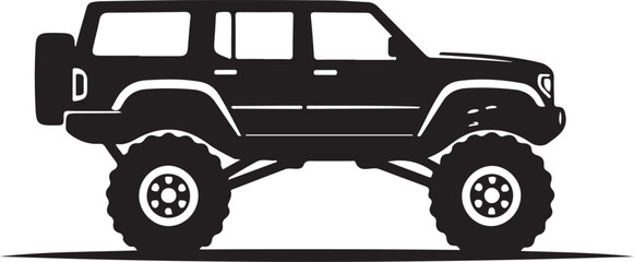 Off-Road SUV Illustration in Black and White
4x4 Truck Vector Art with Big Tires
Rugged Off-Road Vehicle Graphic Design