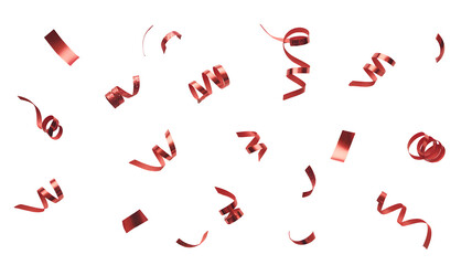 Red confetti streamers falling against a black background celebration