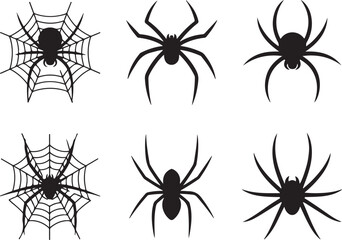 Spider Silhouettes, Cobwebs Vector Art