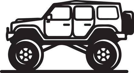 Off-Road SUV Illustration in Black and White
4x4 Truck Vector Art with Big Tires
Rugged Off-Road Vehicle Graphic Design
