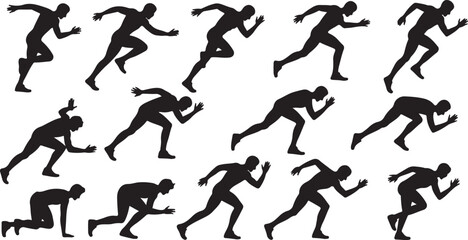 Running Silhouette Set Showing Athletic Movements in Sequence