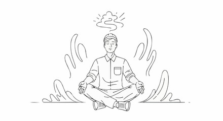 Man Meditating in Lotus Position with Calm Expression.
