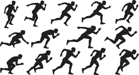Running Silhouette Set Showing Athletic Movements in Sequence