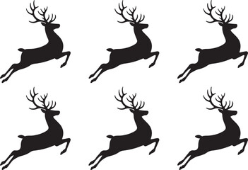 Reindeer running silhouette vector pack isolated 