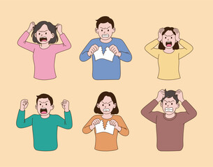 angry people. Minimal line illustration style.