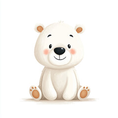 Cute Cartoon Polar Bear Illustration Sitting Happily