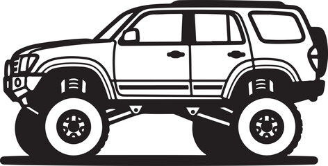Off-Road SUV Illustration in Black and White
4x4 Truck Vector Art with Big Tires
Rugged Off-Road Vehicle Graphic Design