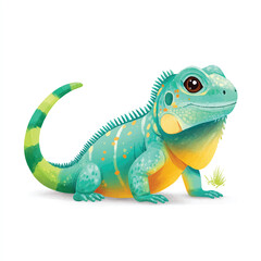 Obraz premium Cute Cartoon Iguana Illustration. Adorable Green Lizard Character.