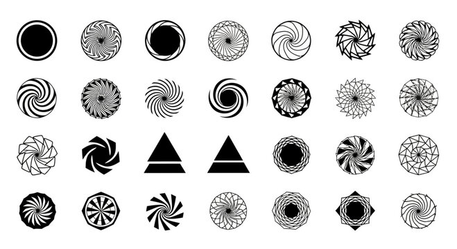 Captivating collection of modern geometric shapes and abstract circular designs, perfect for branding and creative projects