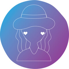 Stylized Outline of a Person Wearing a Hat with Heart Eyes Against a Gradient Circle Background