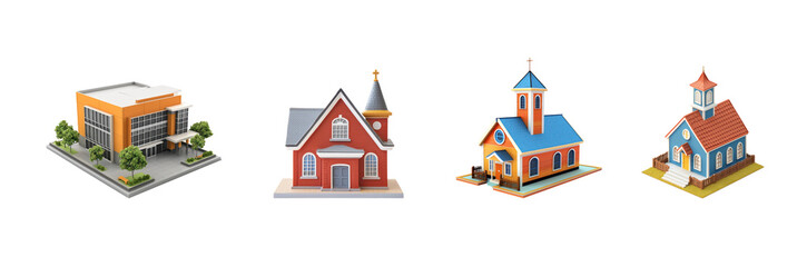 Collection of Community Center isolate on transparent background