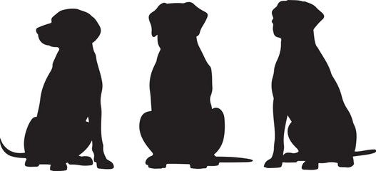 Dog Silhouette Trio Sitting Pose Black and White Illustration