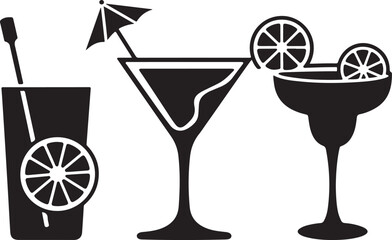 Cocktail icon vector silhouette illustration isolated on white background