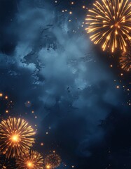 Silvester 2026 New year New Year's Eve Party, new years eve background banner panorama long- firework fireworks on rustic dark blue night sky texture
