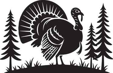 Black Turkey Silhouette in Evergreen Forest 