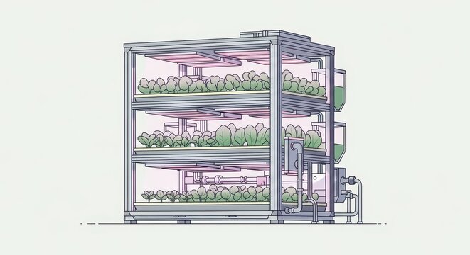 Automated indoor cultivation system supports tiered leafy green growth under artificial light