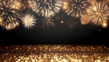 Fireworks background, New Year background with gold fireworks