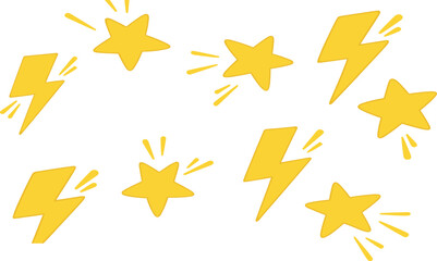 Lightning bolt illustration, yellow star icon, energy symbol, dynamic motion graphic, electric power design, cartoon clipart, bright vector artwork, energetic decoration