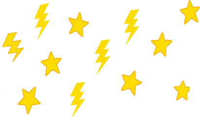 Lightning bolt pattern, yellow star icon, thunder energy symbol, electric power design, dynamic burst vector, cartoon clipart, bold energetic decoration artwork
