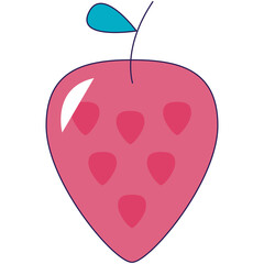 Stylized Pink Strawberry Fruit With Teal Leaf And Stem On A Transparent Background Simple Vector Illustration