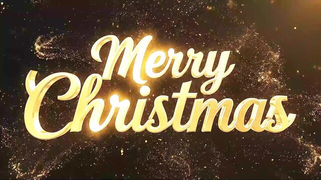 Elegant 3D Gold Merry Christmas Text Overlay with Sparkling Particles Background