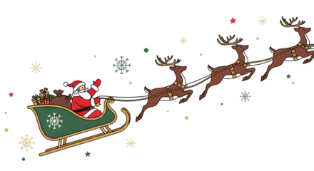 Santa’s Sleigh with Reindeer, isolated on transparent background