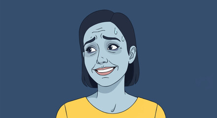 Woman with worried expression and slight smile looking to the side.