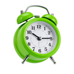 Vibrant Timekeeper: A bold, bright green alarm clock, its hands poised on the face, indicating time and readiness, ready to ring out and wake the world.