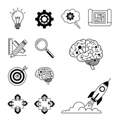 Sparking brilliant ideas, driving innovation, and launching successful ventures with dynamic teamwork and strategic planning icons