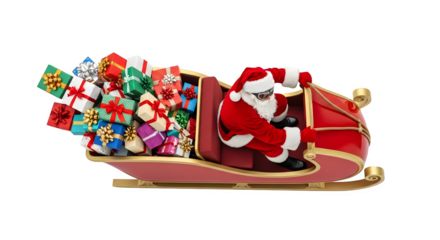 Santa Claus in Sleigh with Gifts, isolated on transparent background