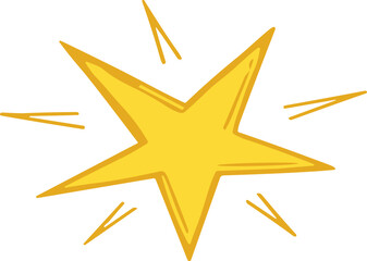 Bright yellow star illustration with dynamic rays, shining symbol of success, achievement, celebration, award, excellence, decoration, festive, graphic design