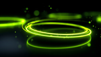Neon eclipse light effect with glowing green orbit rings. Perfect for high-tech backgrounds, motion graphics, space themes, digital visuals, or minimalist sci-fi UI design concepts.