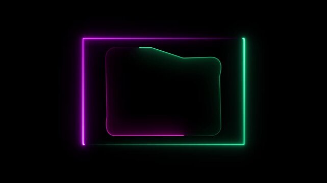 Folder Icon Outline with Dual Neon Border Green and Magenta on Black digital file