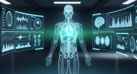Human Body Scan with Data Visualization and Futuristic Interface