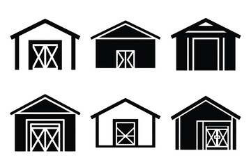 simple farm  goat farm shed symbol silhouette icon set. Agriculture, farming silhouette icons