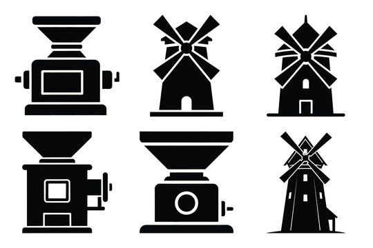 simple farm  grain mill symbol silhouette icon set. Agriculture, farming silhouette icons