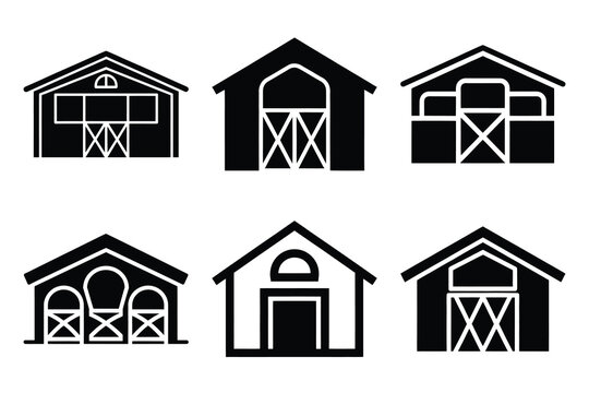 simple farm  horse stable symbol silhouette icon set. Agriculture, farming silhouette icons